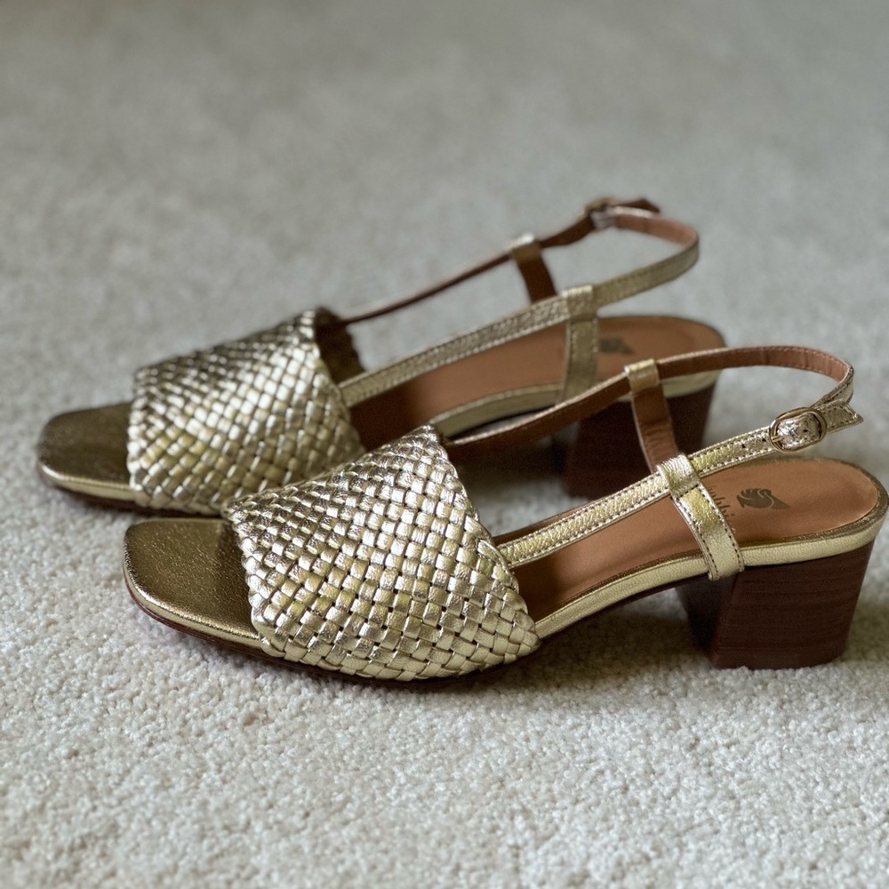 Bobbies Paris Mia Gold Woven leather block Heeled Sandals